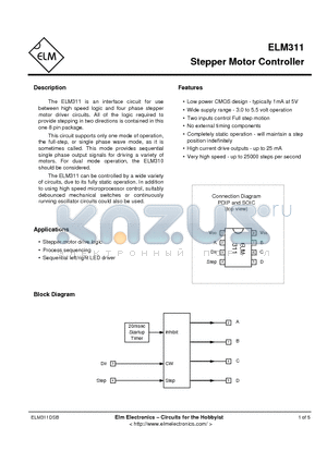 ELM311 datasheet - STEPPER MOTOR CONTROLLER