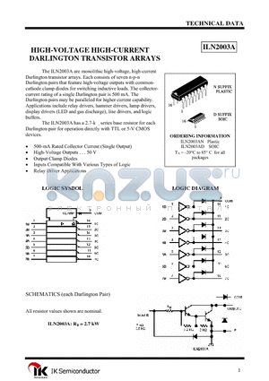 ILN2003AN datasheet - HIGH-VOLTAGE HIGH-CURRENT DARLINGTON TRANSISTOR ARRAYS