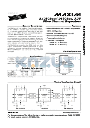 MAX3770CEE datasheet - 2.125Gbps/1.063Gbps, 3.3V Fibre Channel Repeaters
