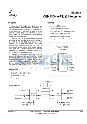 ELM323 datasheet - OBD (ISO) to RS232 Interpreter