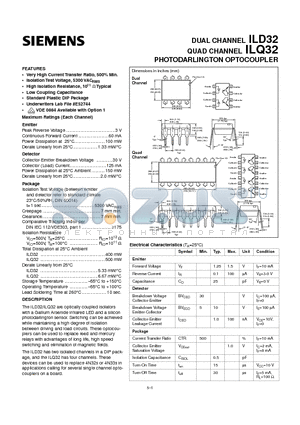 ILQ32 datasheet - PHOTODARLINGTON OPTOCOUPLER