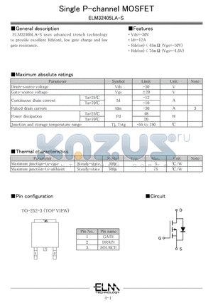 ELM32405LA-S datasheet - Single P-channel MOSFET