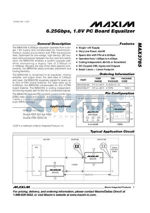 MAX3785UBL datasheet - 6.25Gbps, 1.8V PC Board Equalizer