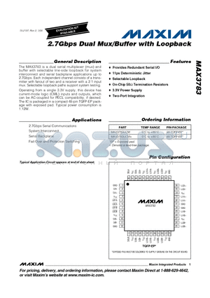 MAX3783UCM+ datasheet - 2.7Gbps Dual Mux/Buffer with Loopback