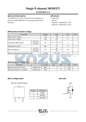 ELM32403LA-S datasheet - Single P-channel MOSFET