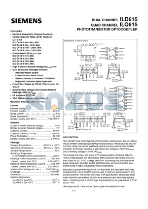 ILQ615-2 datasheet - PHOTOTRANSISTOR OPTOCOUPLER