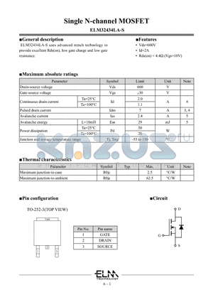 ELM32434LA-S datasheet - Single N-channel MOSFET