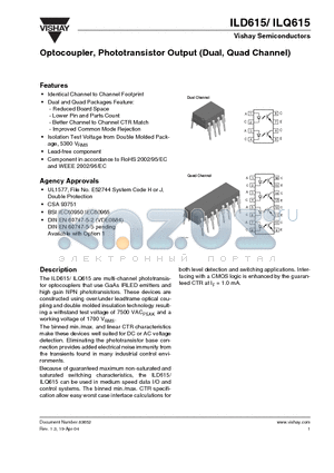 ILQ615-3X006 datasheet - Optocoupler, Phototransistor Output (Dual, Quad Channel)