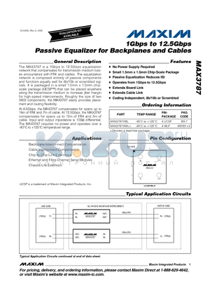 MAX3787 datasheet - 1Gbps to 12.5Gbps Passive Equalizer for Backplanes and Cables