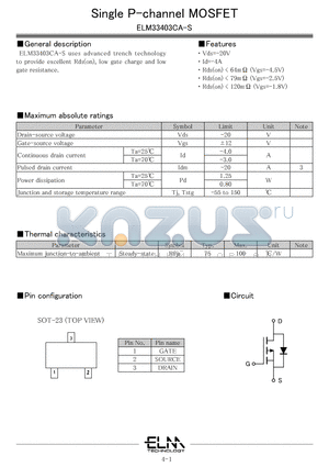 ELM33403CA-S datasheet - Single P-channel MOSFET