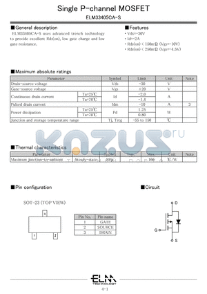 ELM33405CA-S datasheet - Single P-channel MOSFET