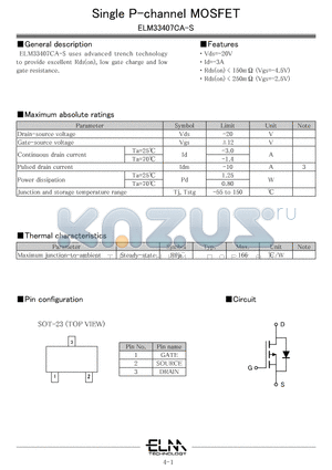 ELM33407CA-S datasheet - Single P-channel MOSFET