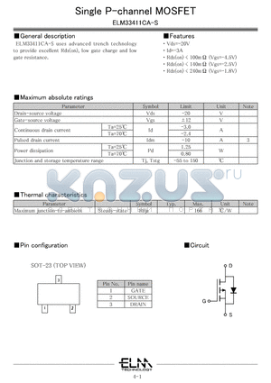 ELM33411CA-S datasheet - Single P-channel MOSFET