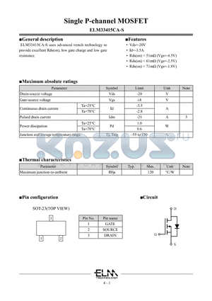 ELM33415CA-S datasheet - Single P-channel MOSFET