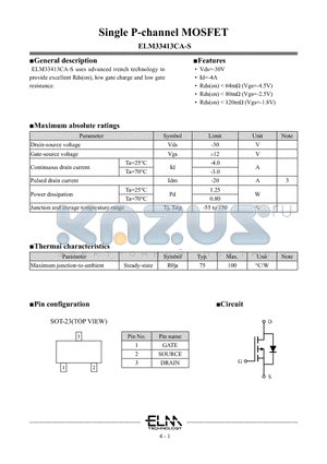 ELM33413CA-S datasheet - Single P-channel MOSFET