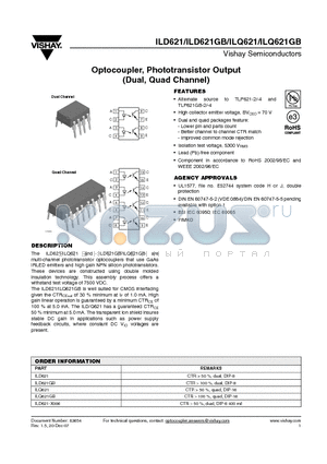 ILQ621GB-X009 datasheet - Optocoupler, Phototransistor Output