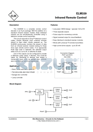 ELM339 datasheet - INFRARED REMOTE CONTROL