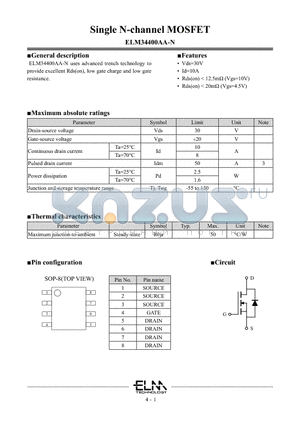 ELM34400AA-N datasheet - Single N-channel MOSFET