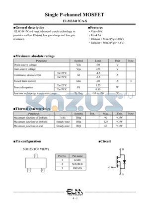 ELM33417CA-S datasheet - Single P-channel MOSFET