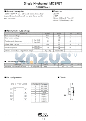 ELM34400AA-S datasheet - Single N-channel MOSFET