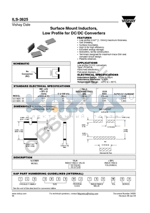 ILS-3825-01 datasheet - Surface Mount Inductors, Low Profile for DC/DC Converters