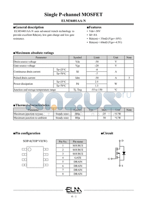 ELM34401AA-N datasheet - Single P-channel MOSFET