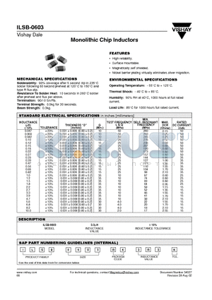 ILSB-0603 datasheet - Monolithic Chip Inductors