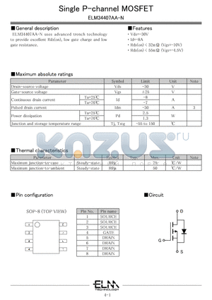 ELM34407AA-S datasheet - Single P-channel MOSFET