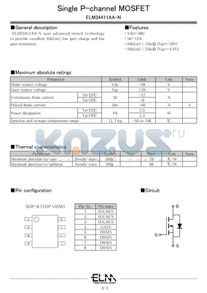 ELM34411AA-S datasheet - Single P-channel MOSFET