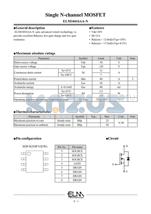 ELM34416AA-N datasheet - Single N-channel MOSFET