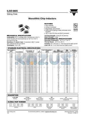 ILSB-0805_07 datasheet - Monolithic Chip Inductors