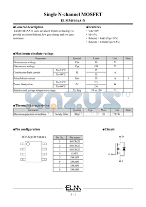 ELM34414AA-N datasheet - Single N-channel MOSFET