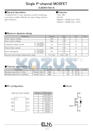 ELM34417AA-S datasheet - Single P-channel MOSFET