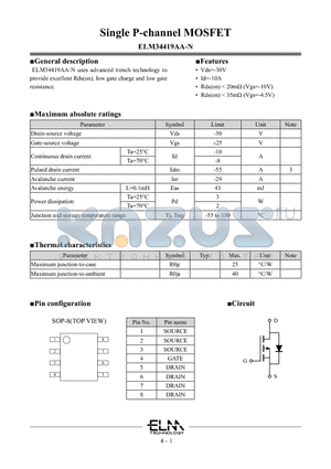 ELM34419AA-N datasheet - Single P-channel MOSFET