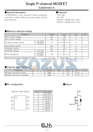 ELM34419AA-S datasheet - Single P-channel MOSFET