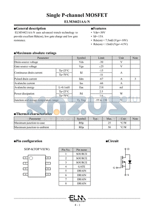 ELM34421AA-N datasheet - Single P-channel MOSFET