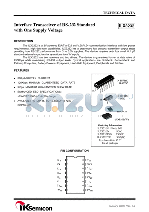 ILX3232D datasheet - Interface Transceiver of RS-232 Standard with One Supply Voltage