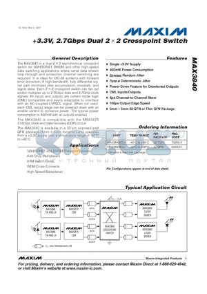 MAX3840EGJ datasheet - 3.3V, 2.7Gbps Dual 2 ✕ 2 Crosspoint Switch