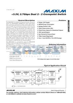 MAX3840_07 datasheet - 3.3V, 2.7Gbps Dual 2 ✕ 2 Crosspoint Switch