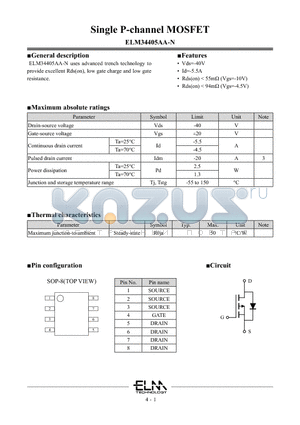 ELM34405AA-N datasheet - Single P-channel MOSFET