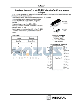 ILX232 datasheet - Interface transceiver of RS-232 standard with one supply voltage