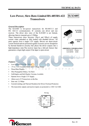 ILX3485 datasheet - Low-Power, Slew-Rate-Limited RS-485/RS-422 Transceivers