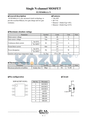 ELM34406AA-N datasheet - Single N-channel MOSFET