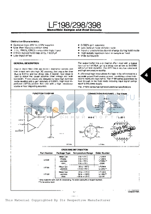 LF398N datasheet - MONOLITHIC SAMPLE AND HOLD CIRCUITS