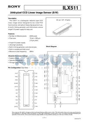 ILX511 datasheet - 2048-pixel CCD Linear Image Sensor (B/W)