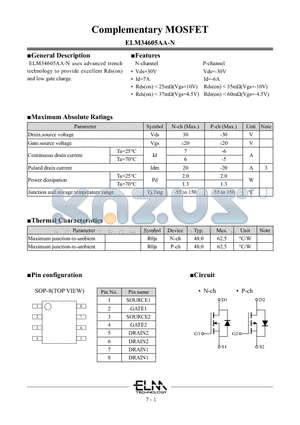 ELM34605AA-N datasheet - Complementary MOSFET