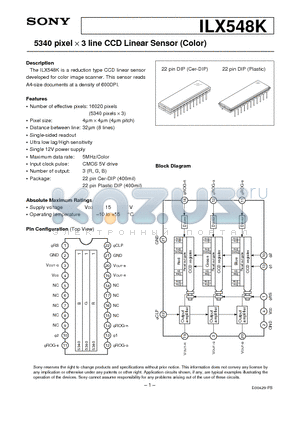 ILX548K datasheet - 5340 pixel  3 line CCD Linear Sensor (Color)