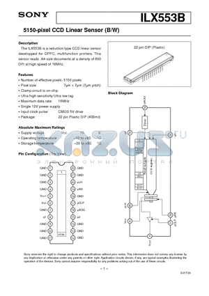 ILX553B datasheet - 5150-pixel CCD Linear Sensor B W