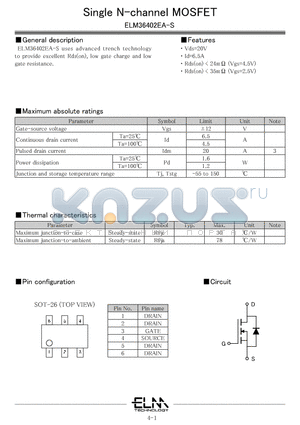 ELM36402EA-S datasheet - Single N-channel MOSFET