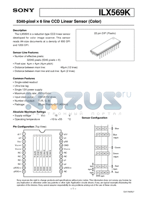 ILX569K datasheet - 5340-pixel x 6 line CCD Linear Sensor (Color)